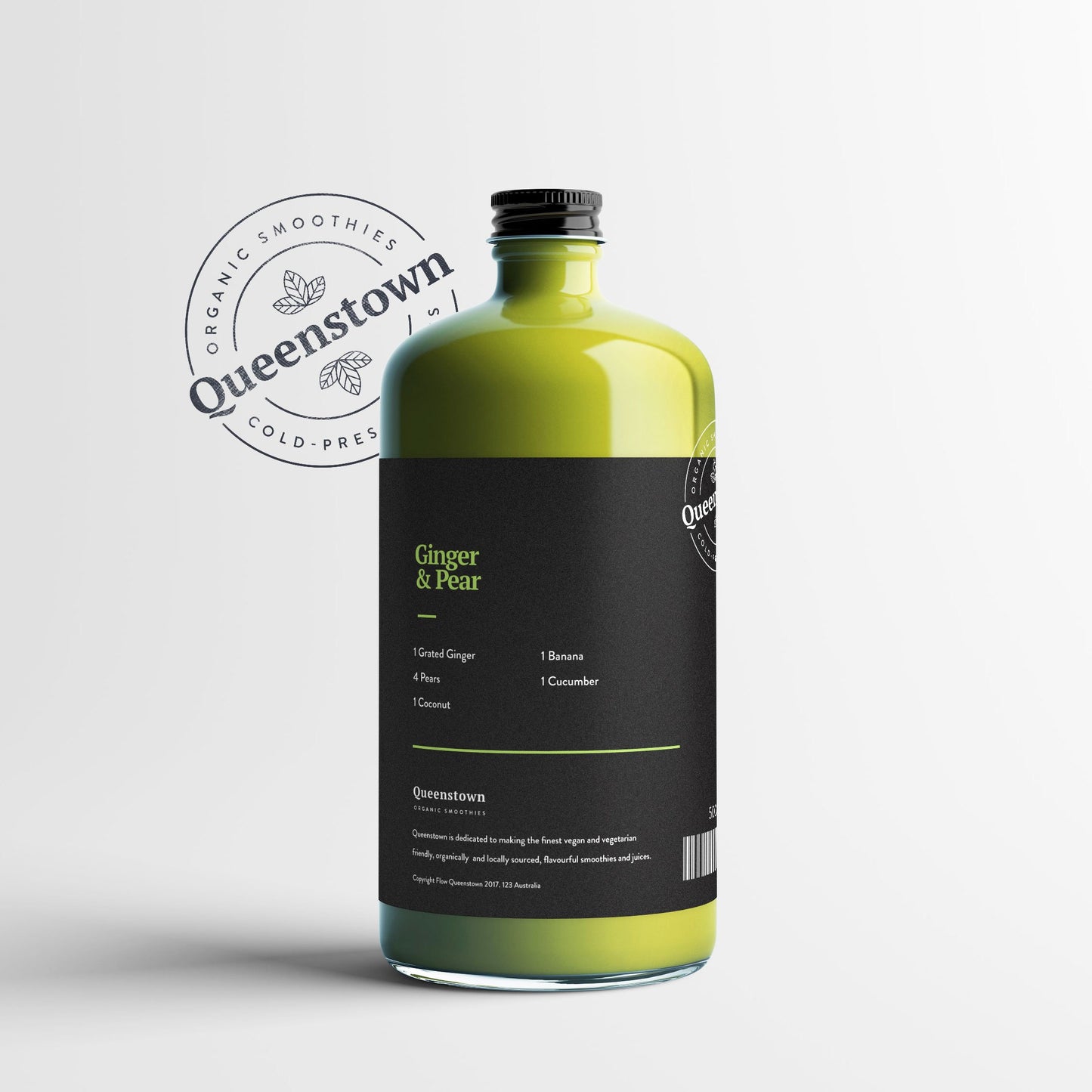 Ginger and pear vitamin enhanced smoothie back of bottle