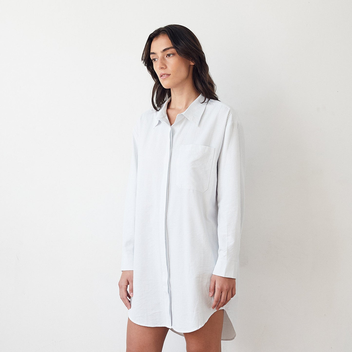 Front view of woman wearing Mathilde Shirt Dress