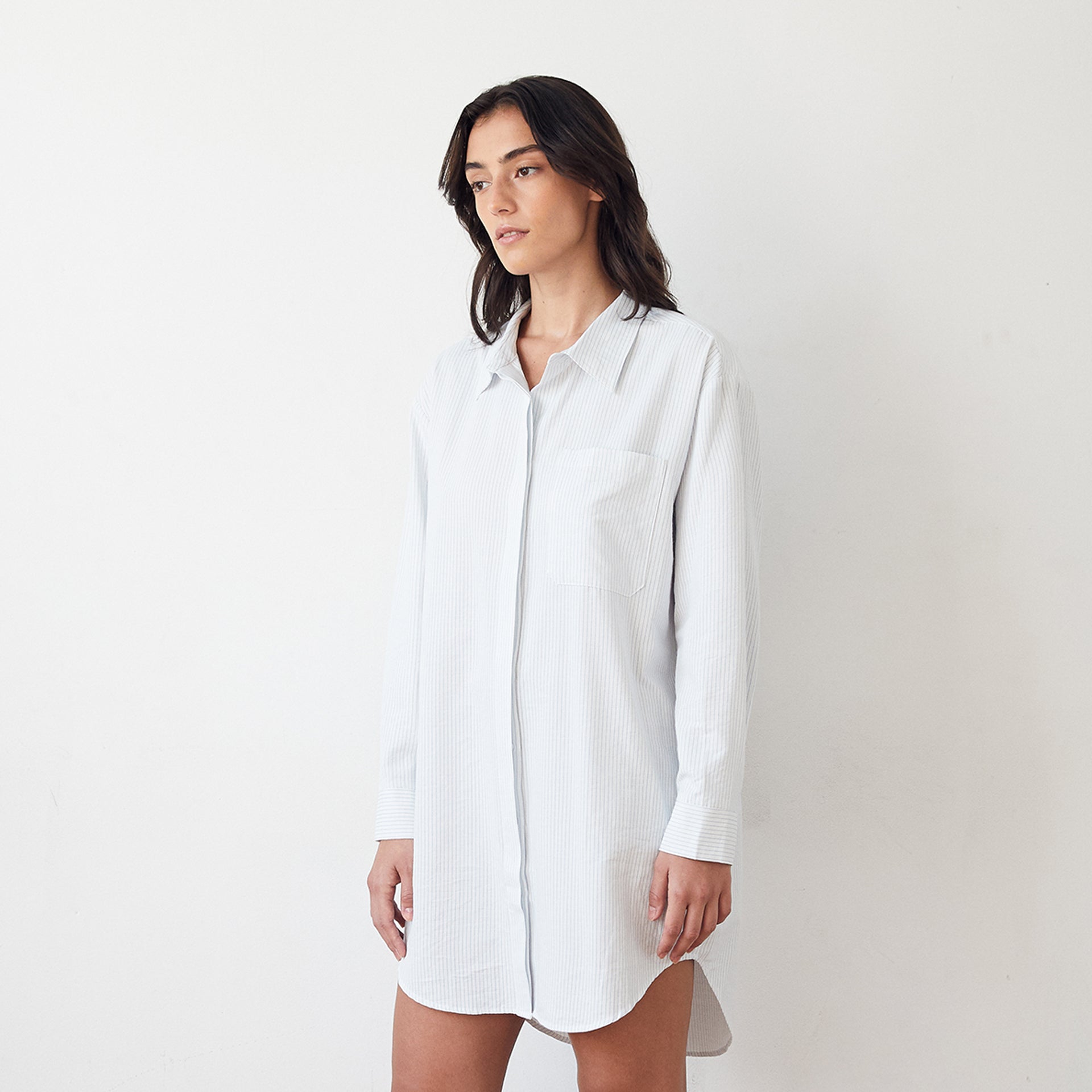 Front view of woman wearing Mathilde Shirt Dress