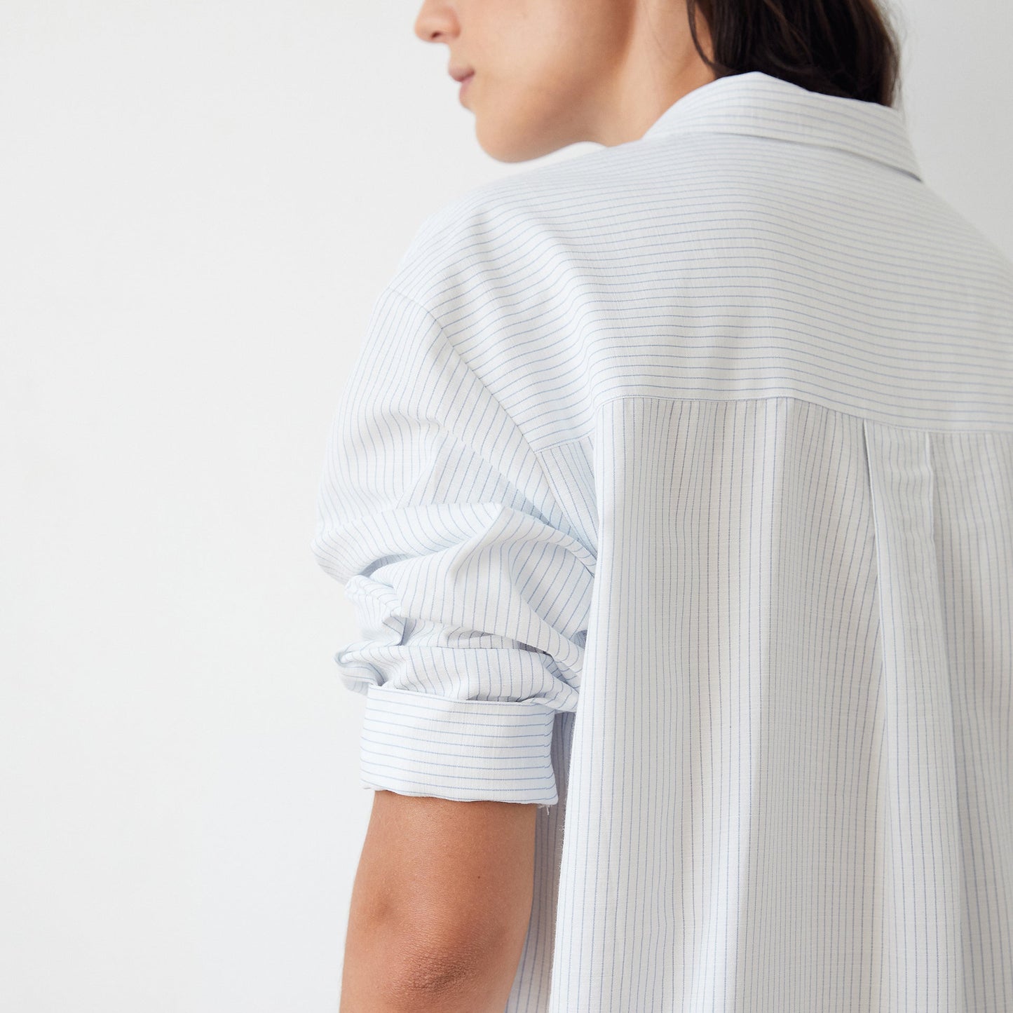 Angled view of woman wearing Mathilde Shirt