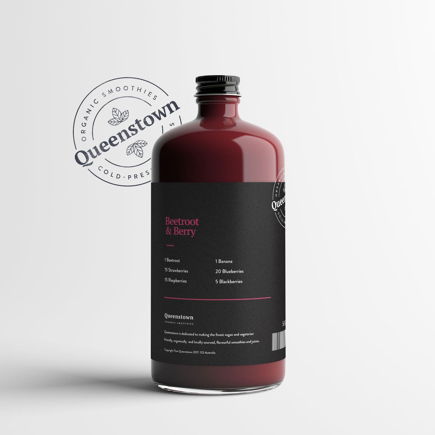 Beetroot and berry smoothie back of bottle