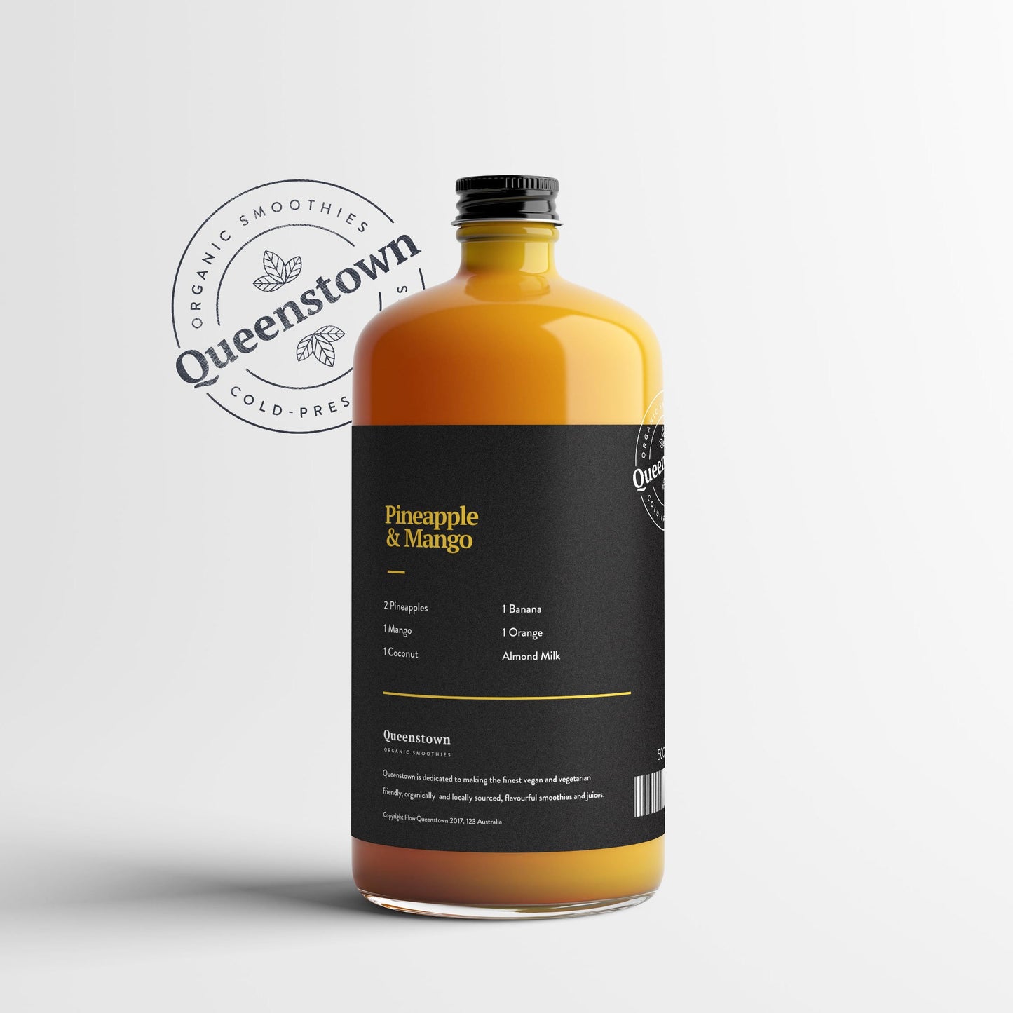 Pineapple and mango smoothie back of bottle