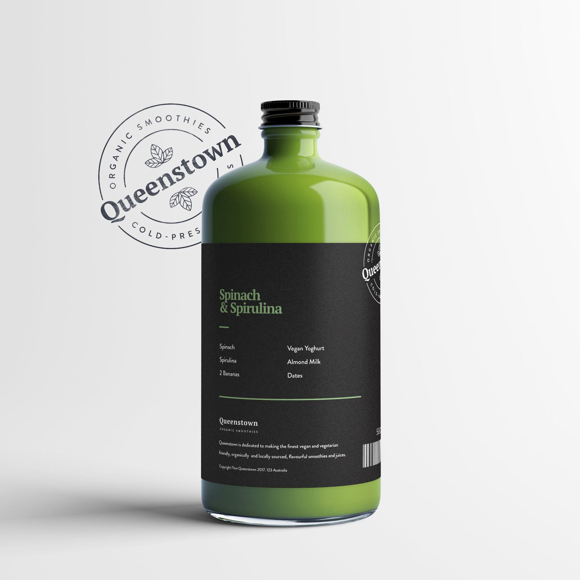 Spinach and spirulina vitamin enhanced smoothie back of bottle
